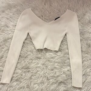 Love Tease White Ribbed V-Neck Crop Top